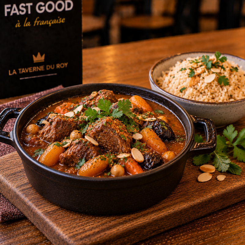 Cassolette d'agneau français façon tajine & riz pilaf