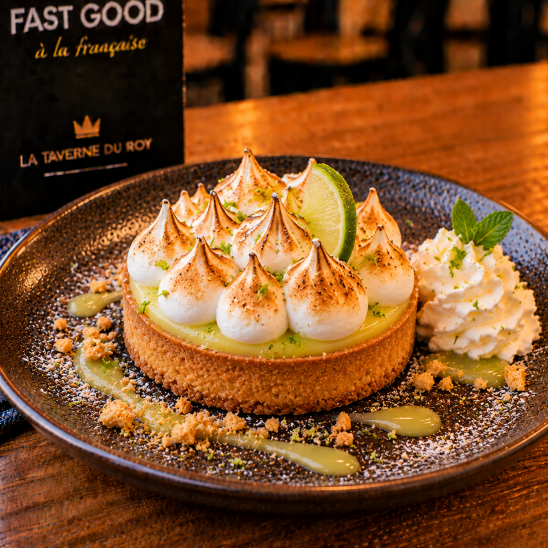 Tarte citron vert meringuée sur sablé breton