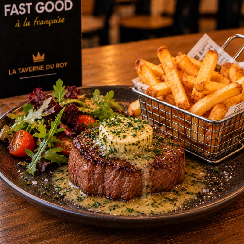 Tournedos de filet de bœuf français, beurre maître  d’hôtel & frites fraîches